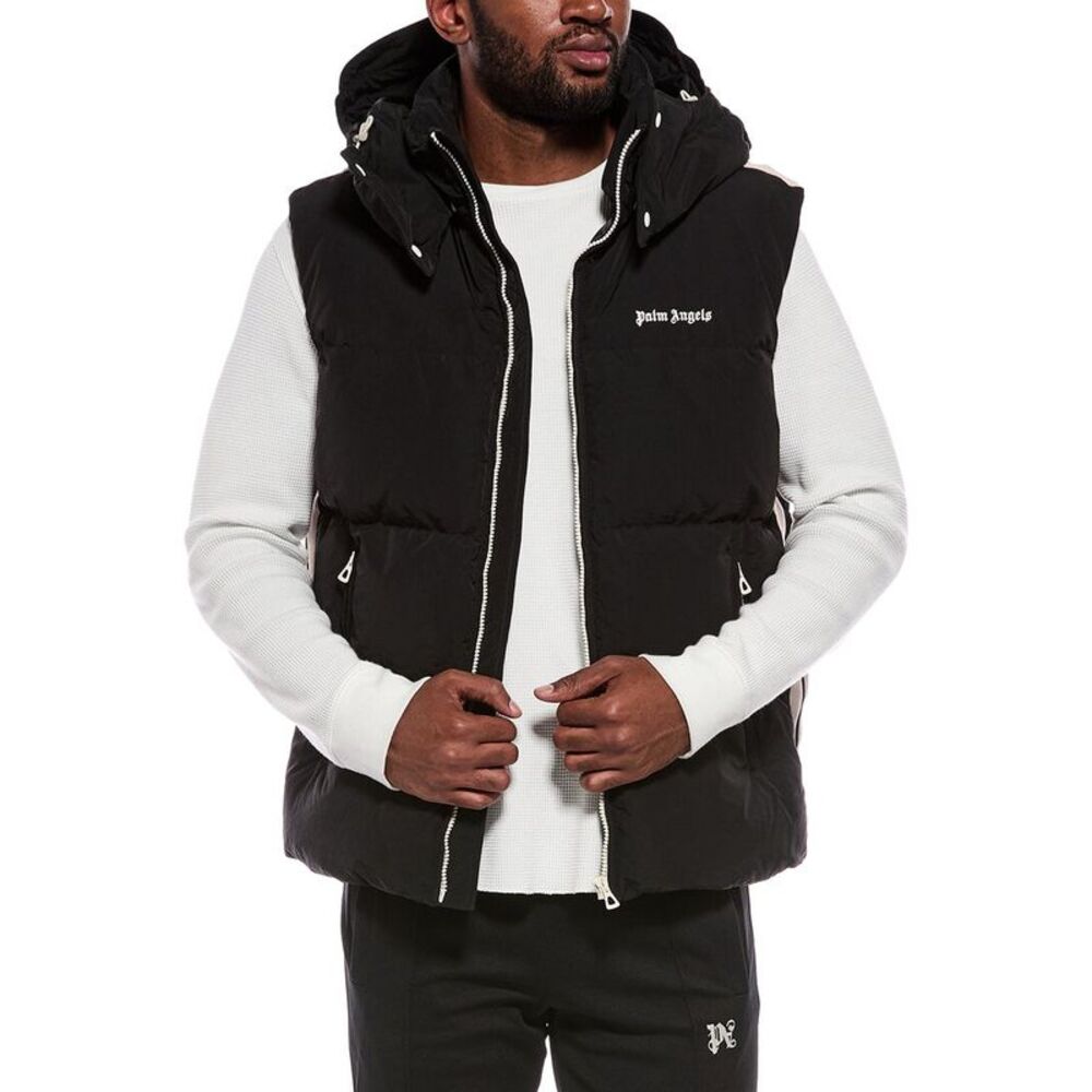 Palm Angels Mens Hooded Puffer Vest, Black